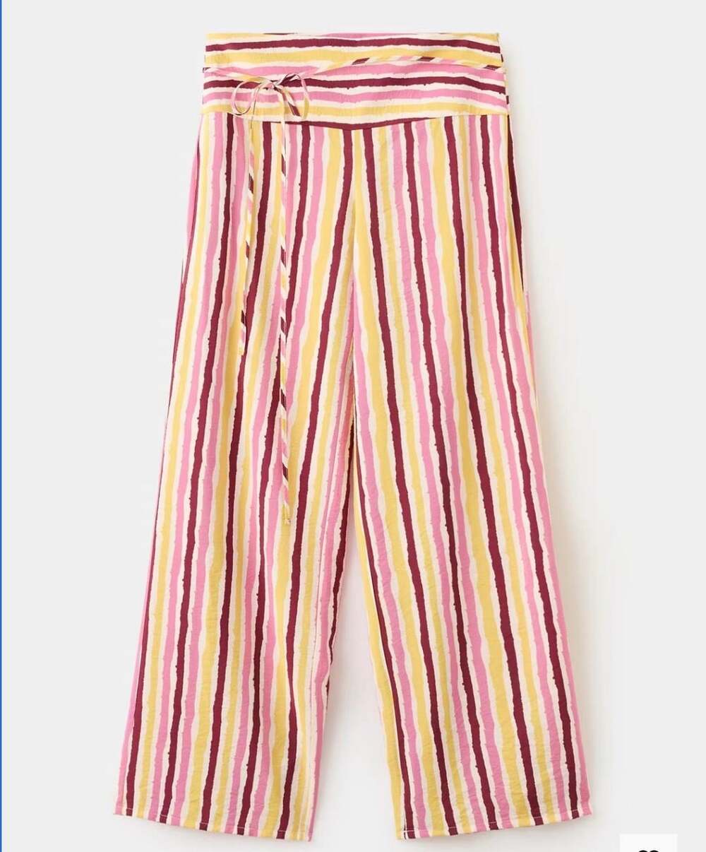 Mango Teen Straight Pants With Tie Waist In Yellow Stripes Large